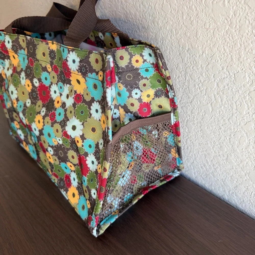 Thirty-One Floral Daisy Print Utility‎ Tote Bag Multi Color Pockets